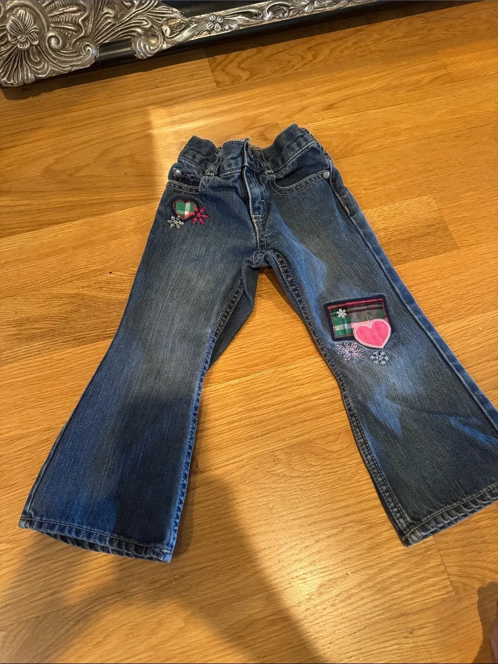 OshKosh B'gosh Dark Blue Denim Girls Jeans with Pink Heart Patch
